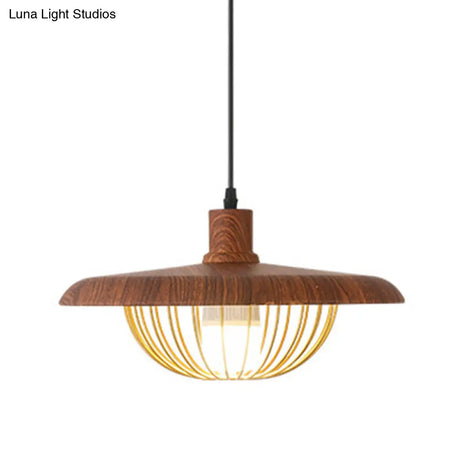 Wire Cage Down Lighting Pendant With Metal Shade - Modern Style Fixture