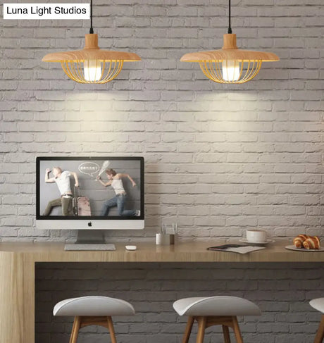 Wire Cage Down Lighting Pendant With Metal Shade - Modern Style Fixture
