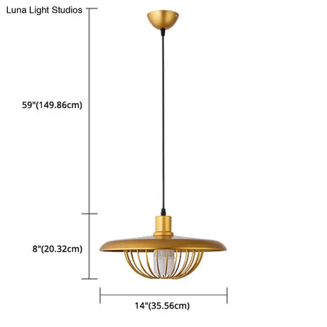 Wire Cage Down Lighting Pendant With Metal Shade - Modern Style Fixture