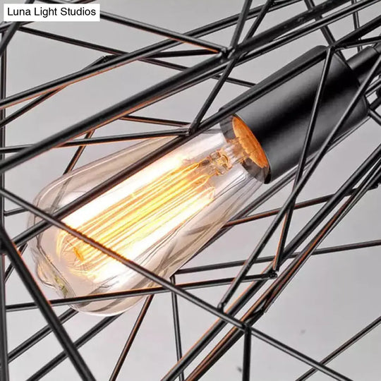 Wire Cage Pendant Lighting - Loft Style Black Metal 1 Head Ideal For Restaurants