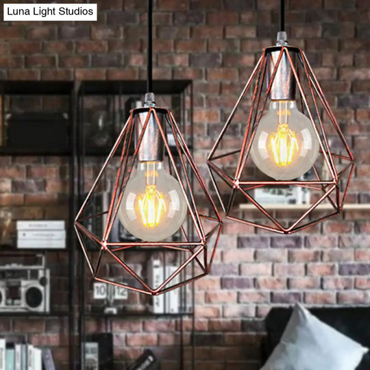 1-Light Pendant Ceiling Light - Wire Cage Wrought Iron Lamp (Country Style) Black/Copper/Gold Living