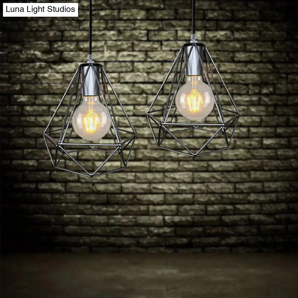 1-Light Pendant Ceiling Light - Wire Cage Wrought Iron Lamp (Country Style) Black/Copper/Gold Living