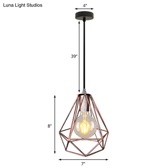 1-Light Pendant Ceiling Light - Wire Cage Wrought Iron Lamp (Country Style) Black/Copper/Gold Living