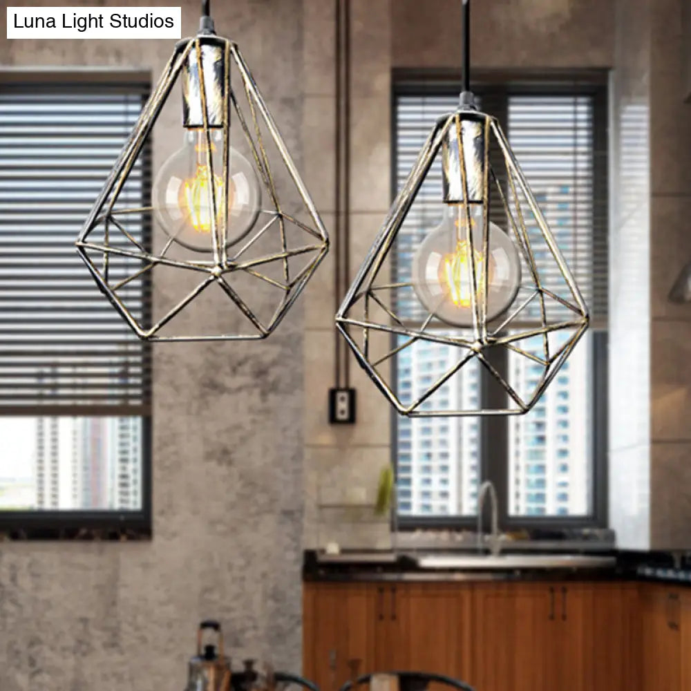 1-Light Pendant Ceiling Light - Wire Cage Wrought Iron Lamp (Country Style) Black/Copper/Gold Living