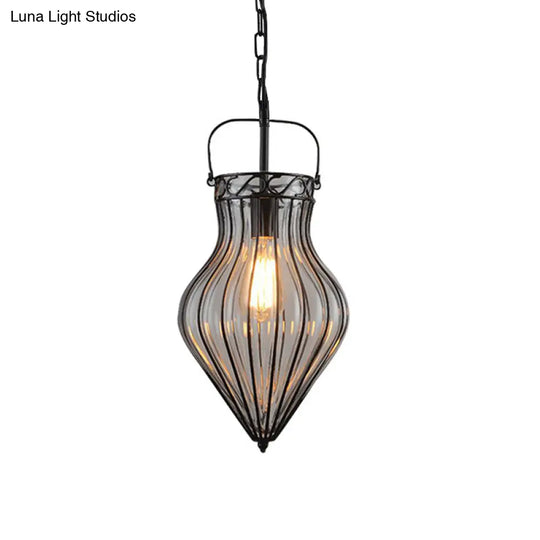 Wire Frame Pendant Lamp - Industrial Style Ceiling Fixture 8.5/9/11 W 1 Light Clear Glass & Metal