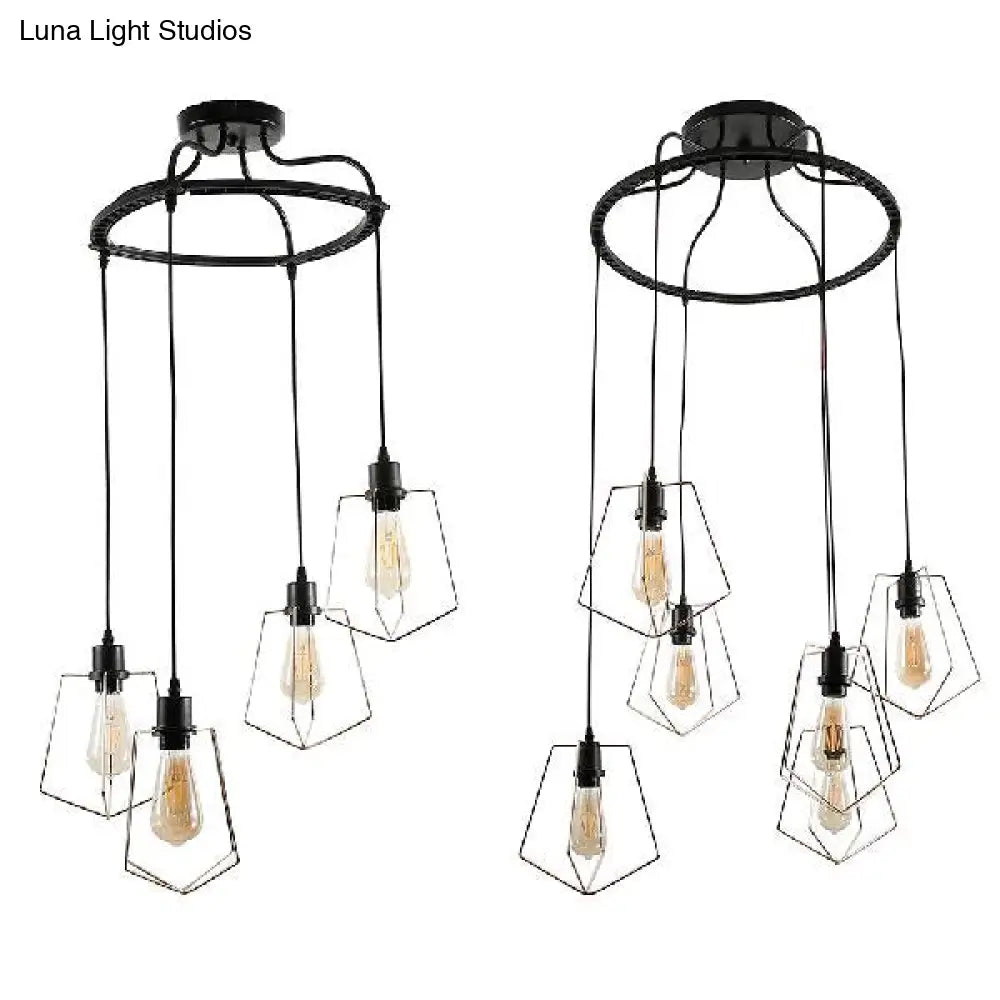 Wire Frame Vintage Style Metal Geometric Suspension Light - 4/6 Lights Dining Room Hanging Lamp
