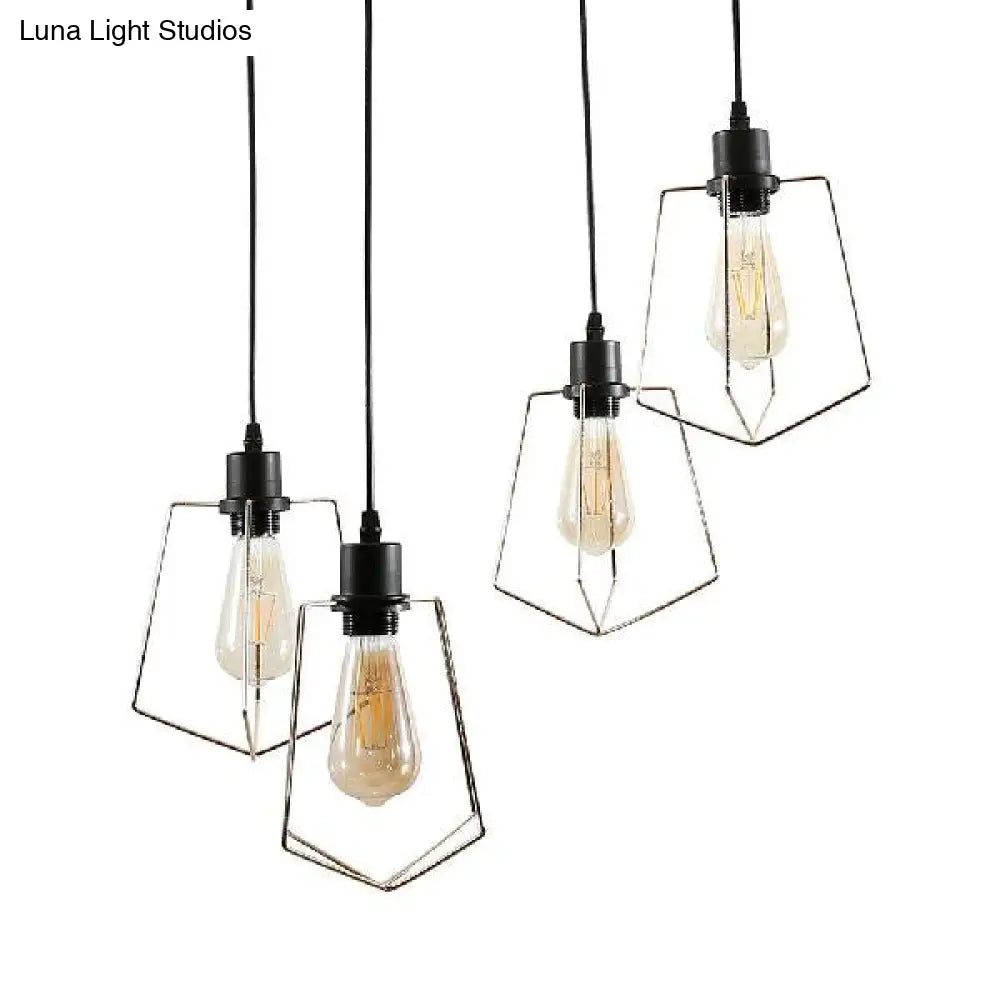 Wire Frame Vintage Style Metal Geometric Suspension Light - 4/6 Lights Dining Room Hanging Lamp