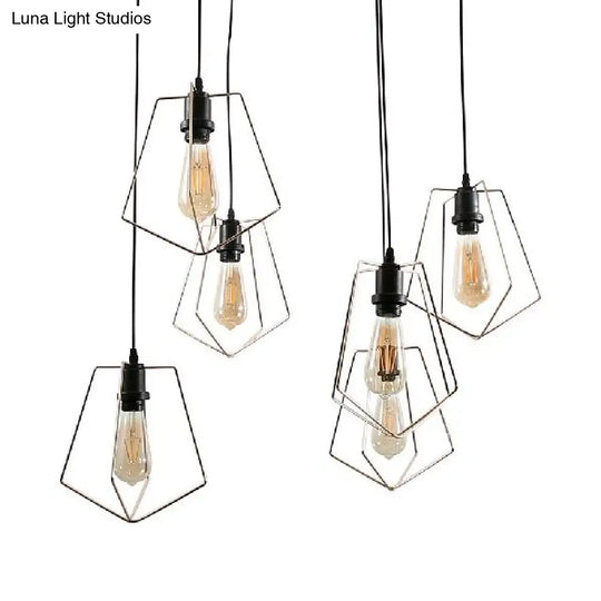 Vintage Style Geometric Metal Suspension Light With 4/6 Lights In Black/Gold For Dining Room 4 /