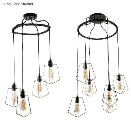 Wire Frame Vintage Style Metal Geometric Suspension Light - 4/6 Lights Dining Room Hanging Lamp