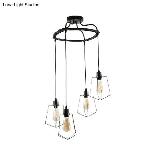 Wire Frame Vintage Style Metal Geometric Suspension Light - 4/6 Lights Dining Room Hanging Lamp