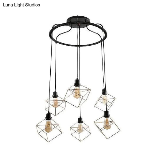 Vintage Style Geometric Metal Suspension Light With 4/6 Lights In Black/Gold For Dining Room 6 /