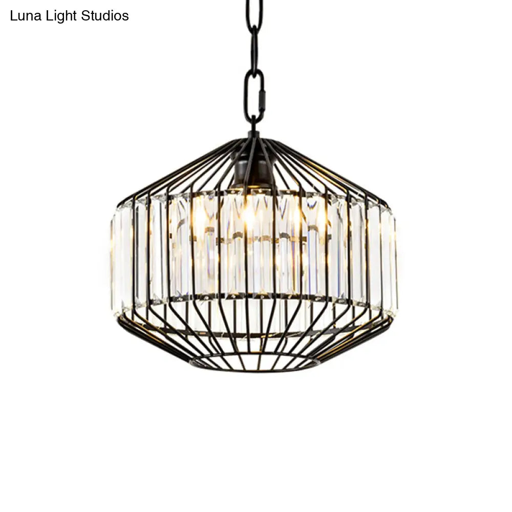 Modern Black Geometric Pendant Light With Crystal Block - Wire Suspension 1