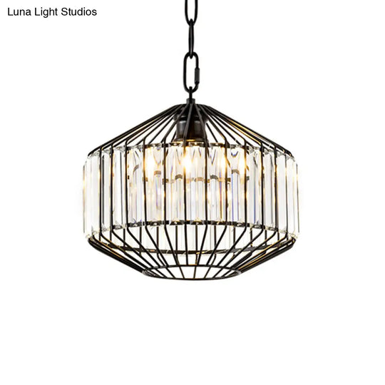 Modern Black Geometric Pendant Light With Crystal Block - Wire Suspension 1
