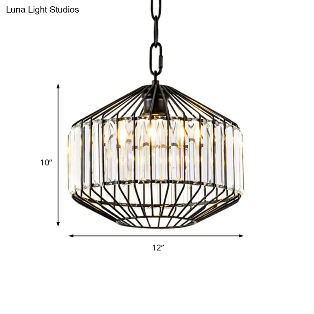 Modern Black Geometric Pendant Light With Crystal Block - Wire Suspension 1