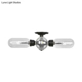 With A Pipe Design: Industrial Metal Black Sconce Light Featuring Capsule Shade Wall Lighting