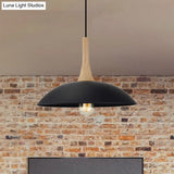 Wood And Metal Modernist Ceiling Pendant Light - Black/White 12.5’/16’ W 1 Head For Table