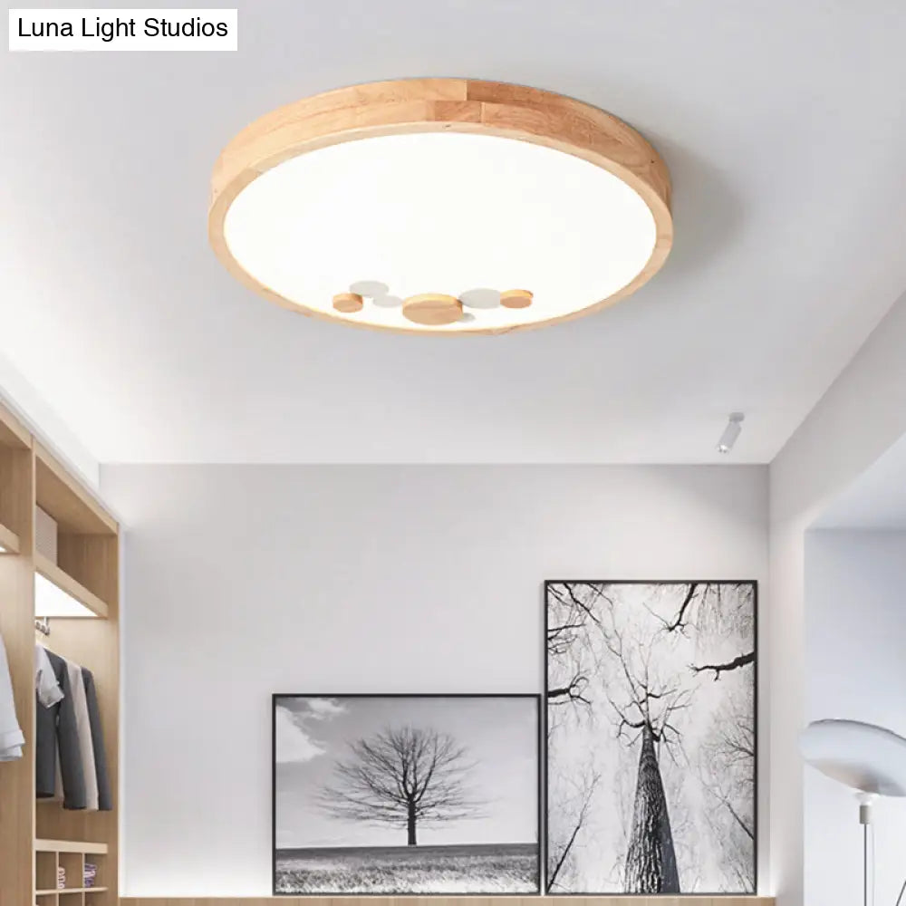 Wood Bedroom Led Circle Flush Mount Ceiling Light White / 10 Warm