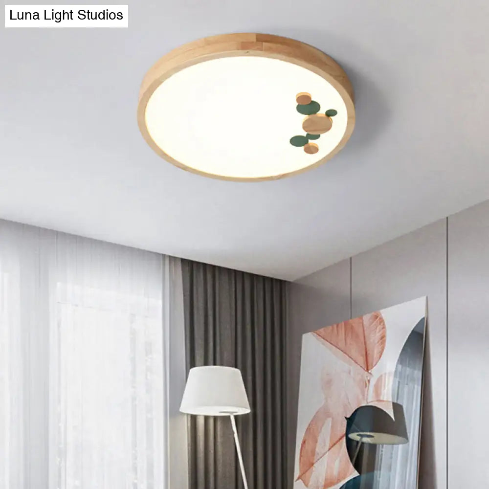 Wood Bedroom Led Circle Flush Mount Ceiling Light Green / 10 Warm