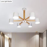 Wood & Iron Nordic Pendant Light With Drum Shade For Study Room In Black/White