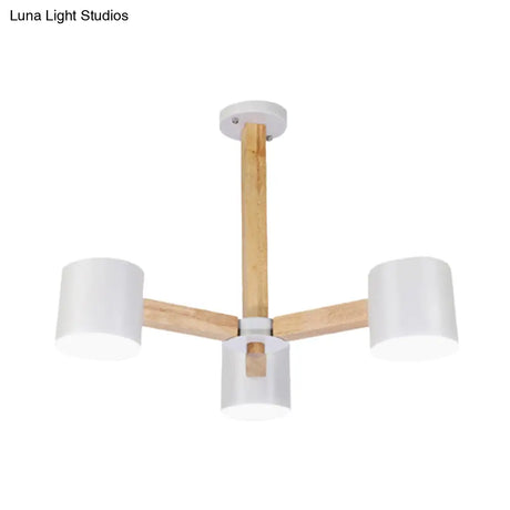 Wood & Iron Nordic Pendant Light With Drum Shade For Study Room In Black/White