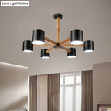 Wood & Iron Nordic Pendant Light With Drum Shade For Study Room In Black/White