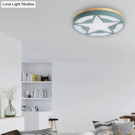 Wood Led Star Flush Mount Ceiling Light With Acrylic Shade For Boys Bedroom – Modern Style