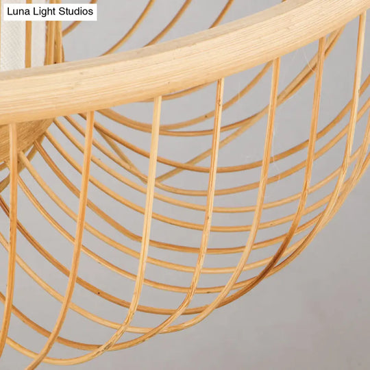 Wood Pendant Light: Bamboo Curved Drum Suspension Light Simplicity Design 1-Light Fixture