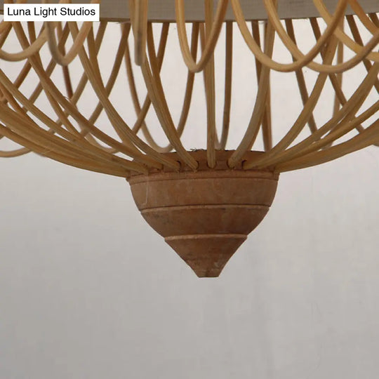 Wood Pendant Light: Bamboo Curved Drum Suspension Light Simplicity Design 1-Light Fixture