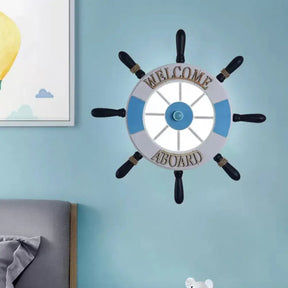 Wood Rudder Design Acrylic Led Wall Sconce - Round Flush Mount With Blue Warm/White Light / White
