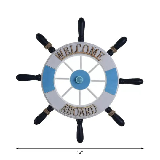 Wood Rudder Design Acrylic Led Wall Sconce - Round Flush Mount With Blue Warm/White Light