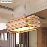 Wooden 5-Tier Led Pendant Light In Nordi Style For Tea Station - Beige