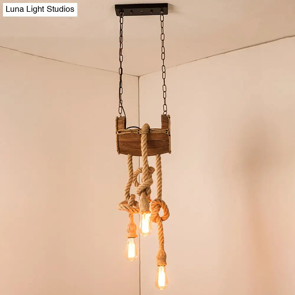 Wooden Beige Chandelier With Rope Cord For Restaurant Décor 3 /