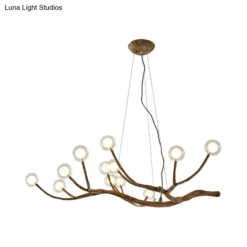Rustic Wood Branch Chandelier - Lodge Style Ceiling Lamp With Glass Ball Shades Brown Finish 8/12/16