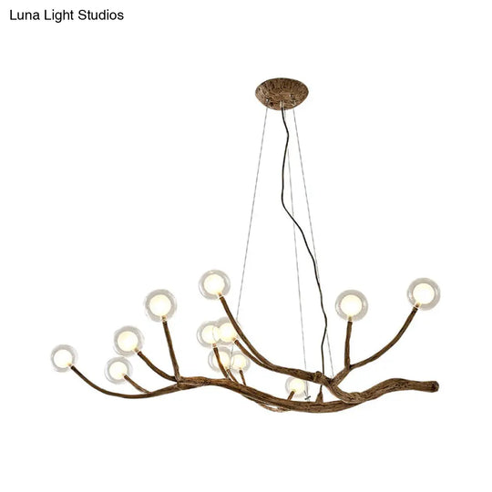 Rustic Wood Branch Chandelier - Lodge Style Ceiling Lamp With Glass Ball Shades Brown Finish 8/12/16