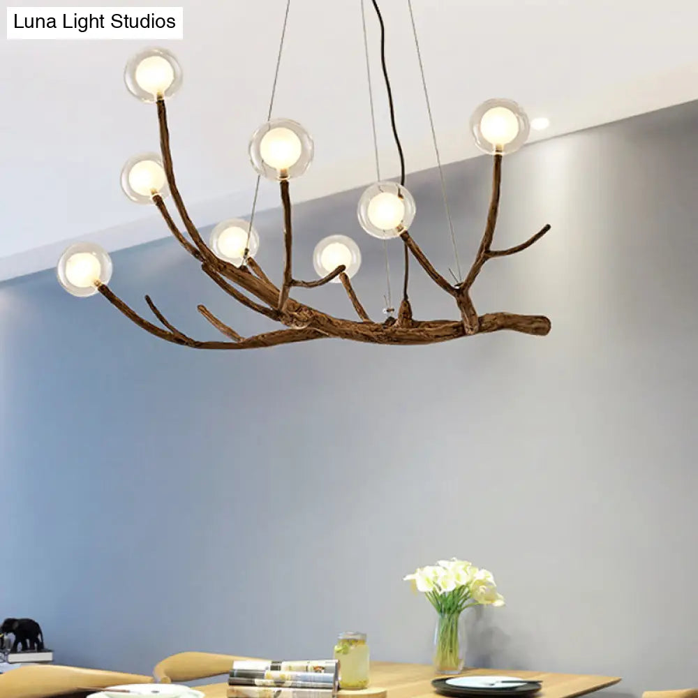 Rustic Wood Branch Chandelier - Lodge Style Ceiling Lamp With Glass Ball Shades Brown Finish 8/12/16