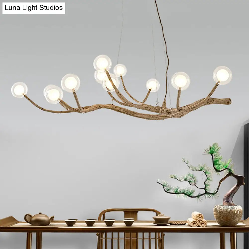 Rustic Wood Branch Chandelier - Lodge Style Ceiling Lamp With Glass Ball Shades Brown Finish 8/12/16