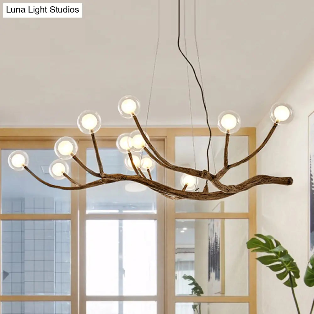Rustic Wood Branch Chandelier - Lodge Style Ceiling Lamp With Glass Ball Shades Brown Finish 8/12/16