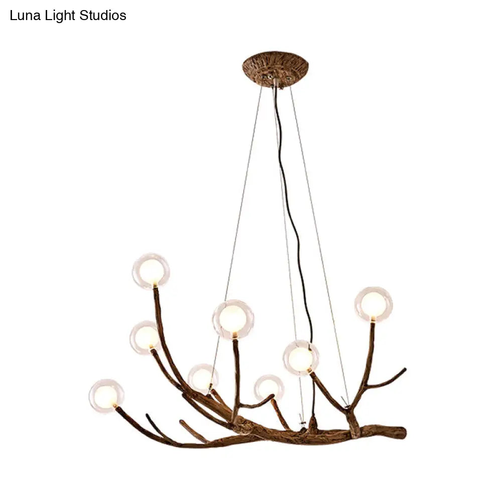 Rustic Wood Branch Chandelier - Lodge Style Ceiling Lamp With Glass Ball Shades Brown Finish 8/12/16