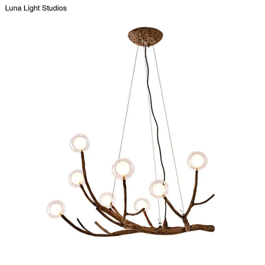 Rustic Wood Branch Chandelier - Lodge Style Ceiling Lamp With Glass Ball Shades Brown Finish 8/12/16