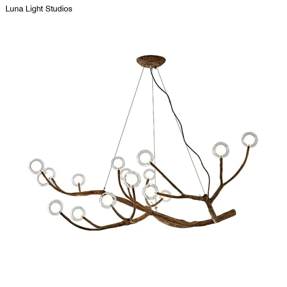 Rustic Wood Branch Chandelier - Lodge Style Ceiling Lamp With Glass Ball Shades Brown Finish 8/12/16