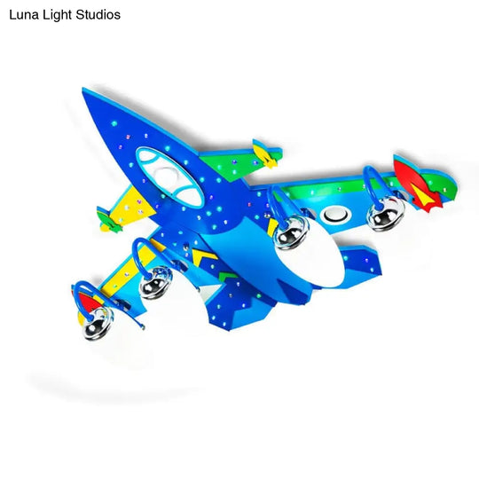 Wooden Cartoon Flush Mount Light Fixture In Blue - Jet Children’s Bedroom Ceiling Lamp
