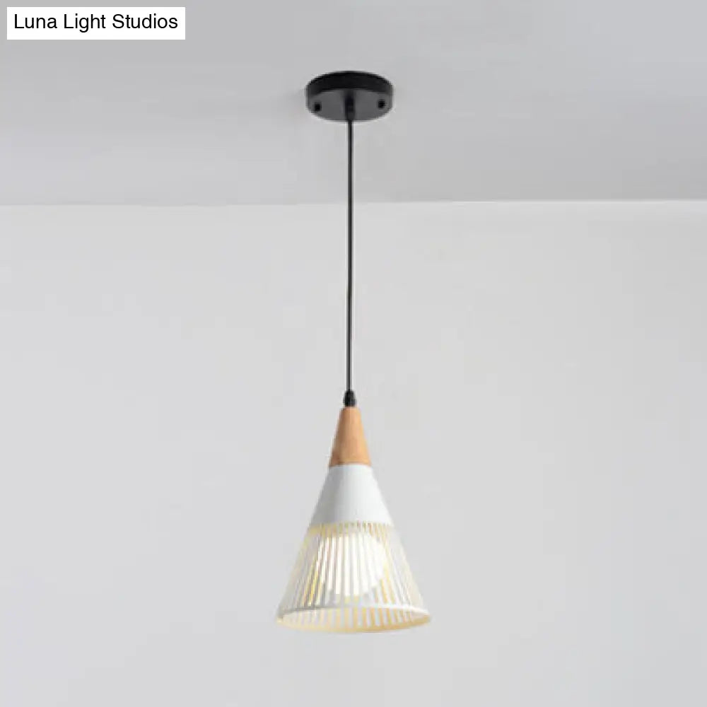 Wooden Cone Pendant Light With Modern Hollow Design - Perfect For Restaurant Decor White / 1