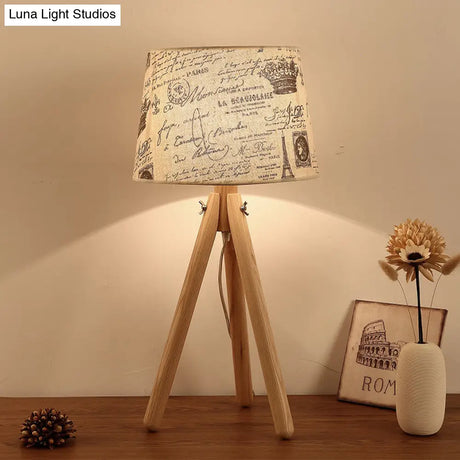 Wooden Conical Desk Lamp With Fabric Shade - Contemporary Task Lighting