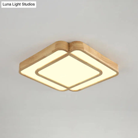 Wooden Led Flush Mount Lamp In Beige - Diamond Shape Simple & Stylish