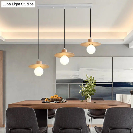 Modern Wood Hanging Lamp Kit - 3-Head Ceiling Light For Dining Room In Beige