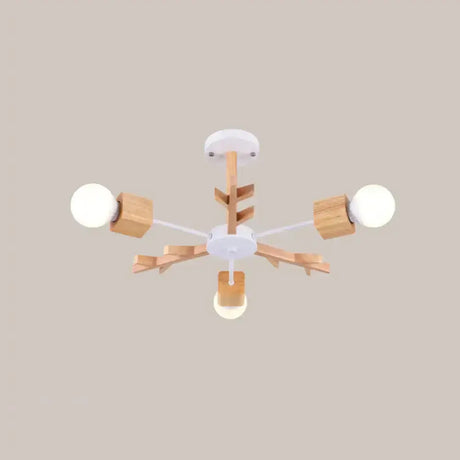 Wooden Nordic Beige Led Semi Flush Mount Ceiling Light For Bedroom 3 / Wood