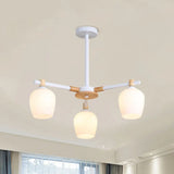 Wooden Nordic Style Chandelier With 3/6 Lights In Green/Gray/White For Living Room - Hanging Urn