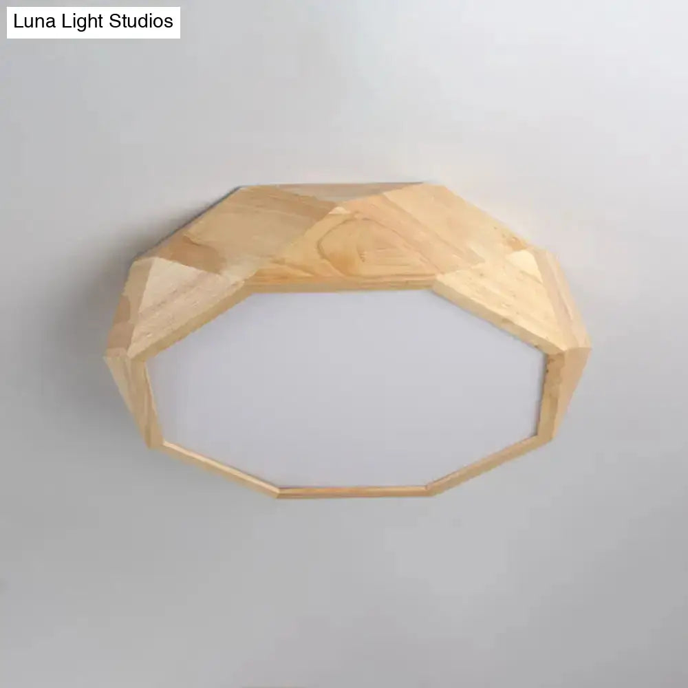 Wooden Octagon Ceiling Flushmount Lamp - Nordic Led Beige Light Fixture (18’/21.5’/25.5’) In