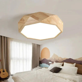 Wooden Octagon Ceiling Flushmount Lamp - Nordic Led Beige Light Fixture (18’/21.5’/25.5’) In
