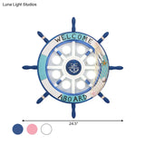 Wooden Ship Rudder Ceiling Lamp - 8 - Bulb Led Semi Flush Mount Light (White/Pink/Blue Options)